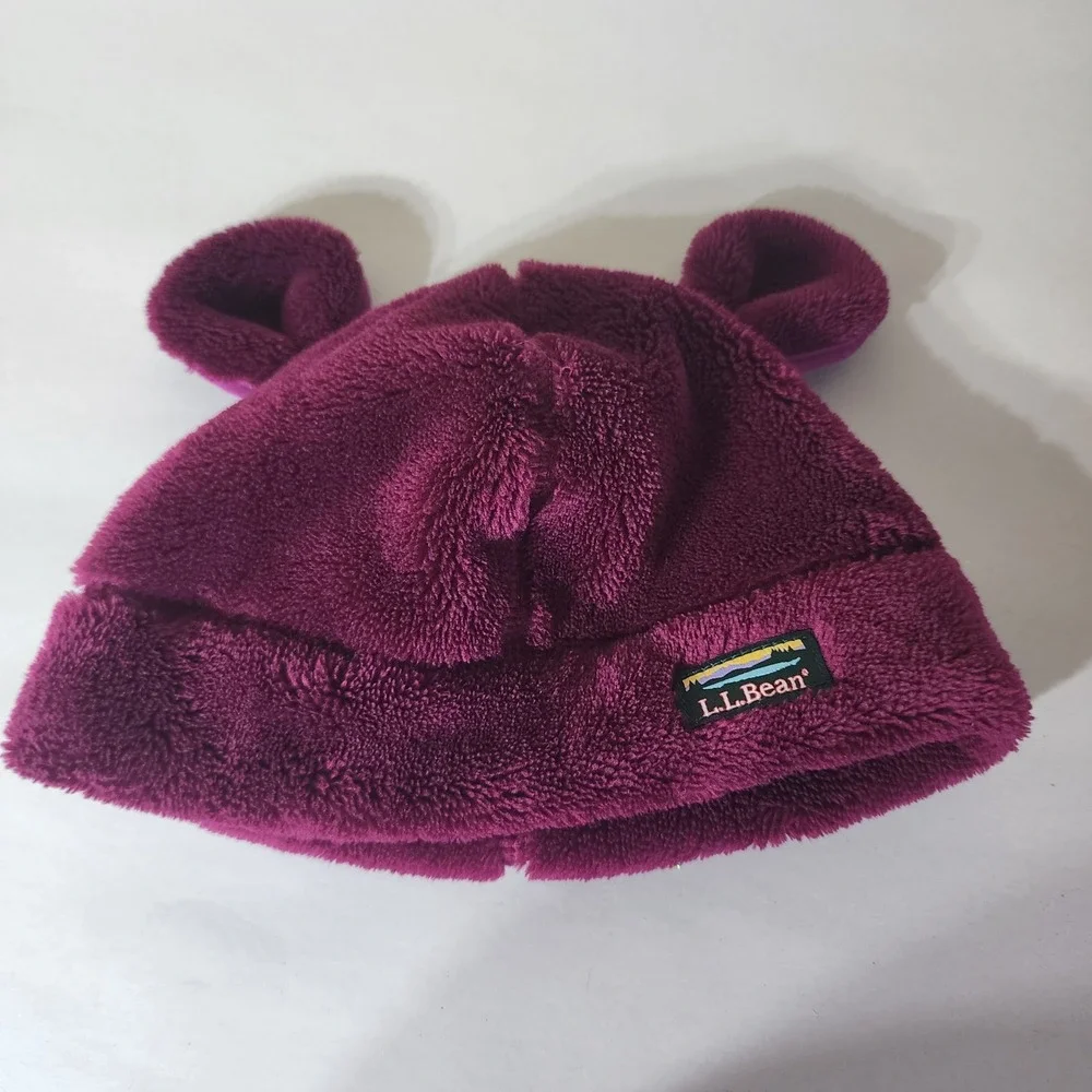 LL Bean Toddler Fleece Bear Ear Beanie Hat Purple 12-24M 505716